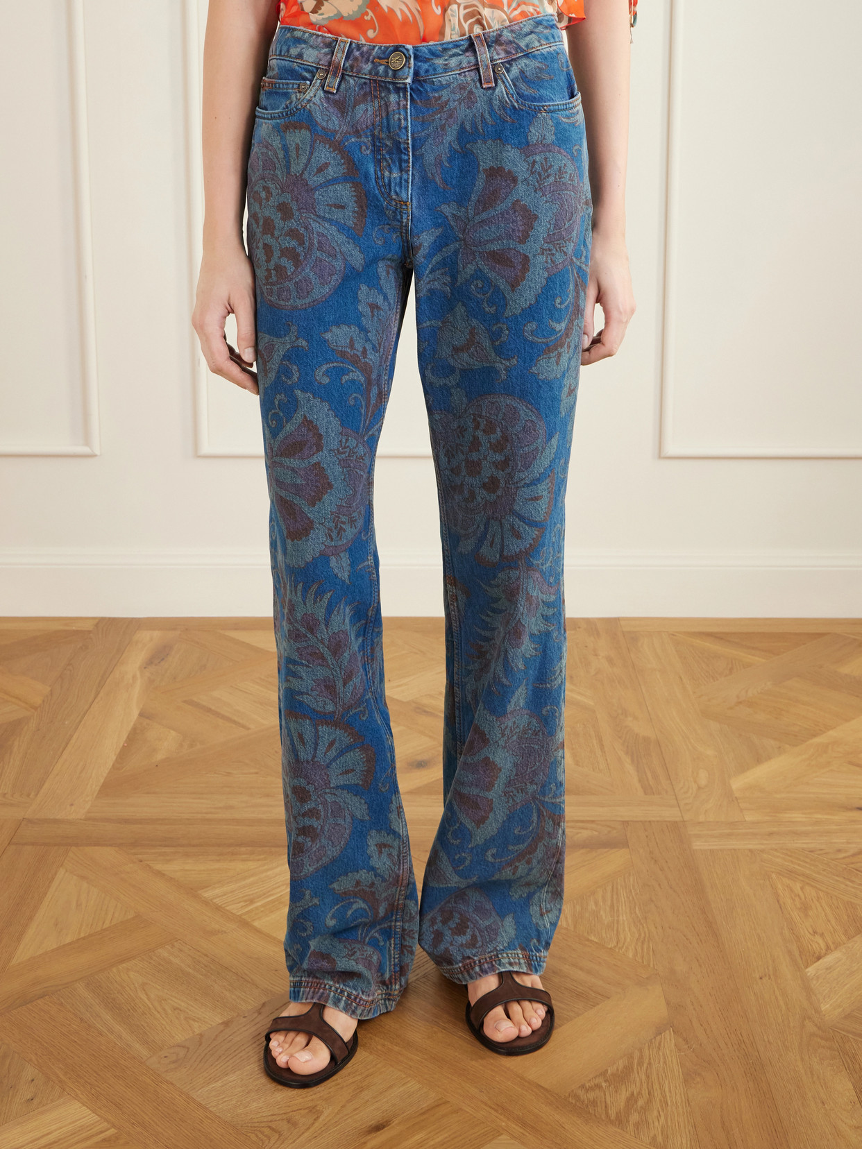 Paisley-Print Flared Jeans