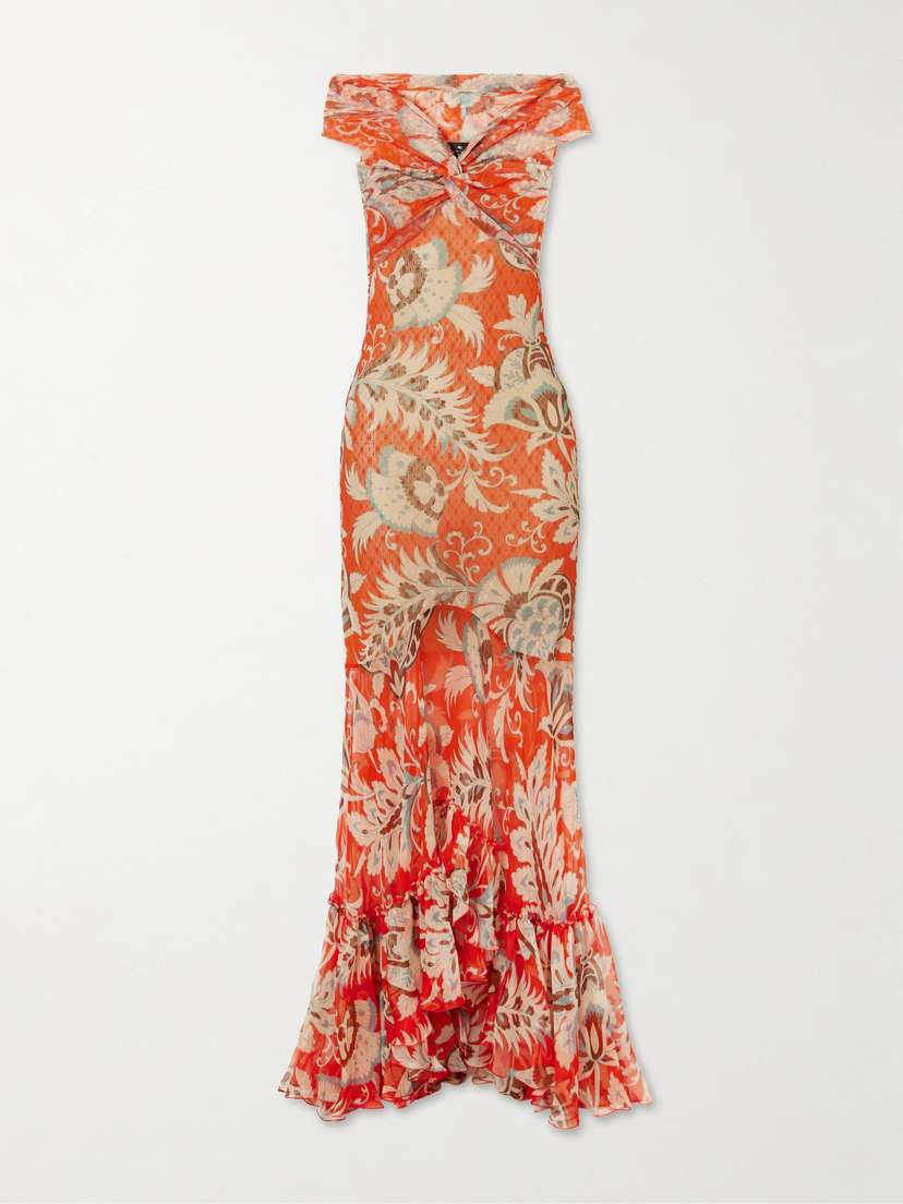 Printed Ruffled Midi Dress