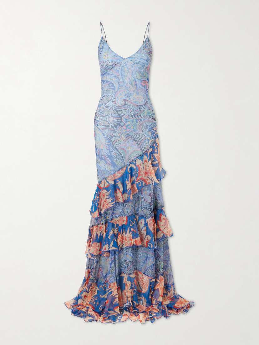 Etro Ruffles Tiered Paisley And Floral-print Silk-chiffon Maxi Dress