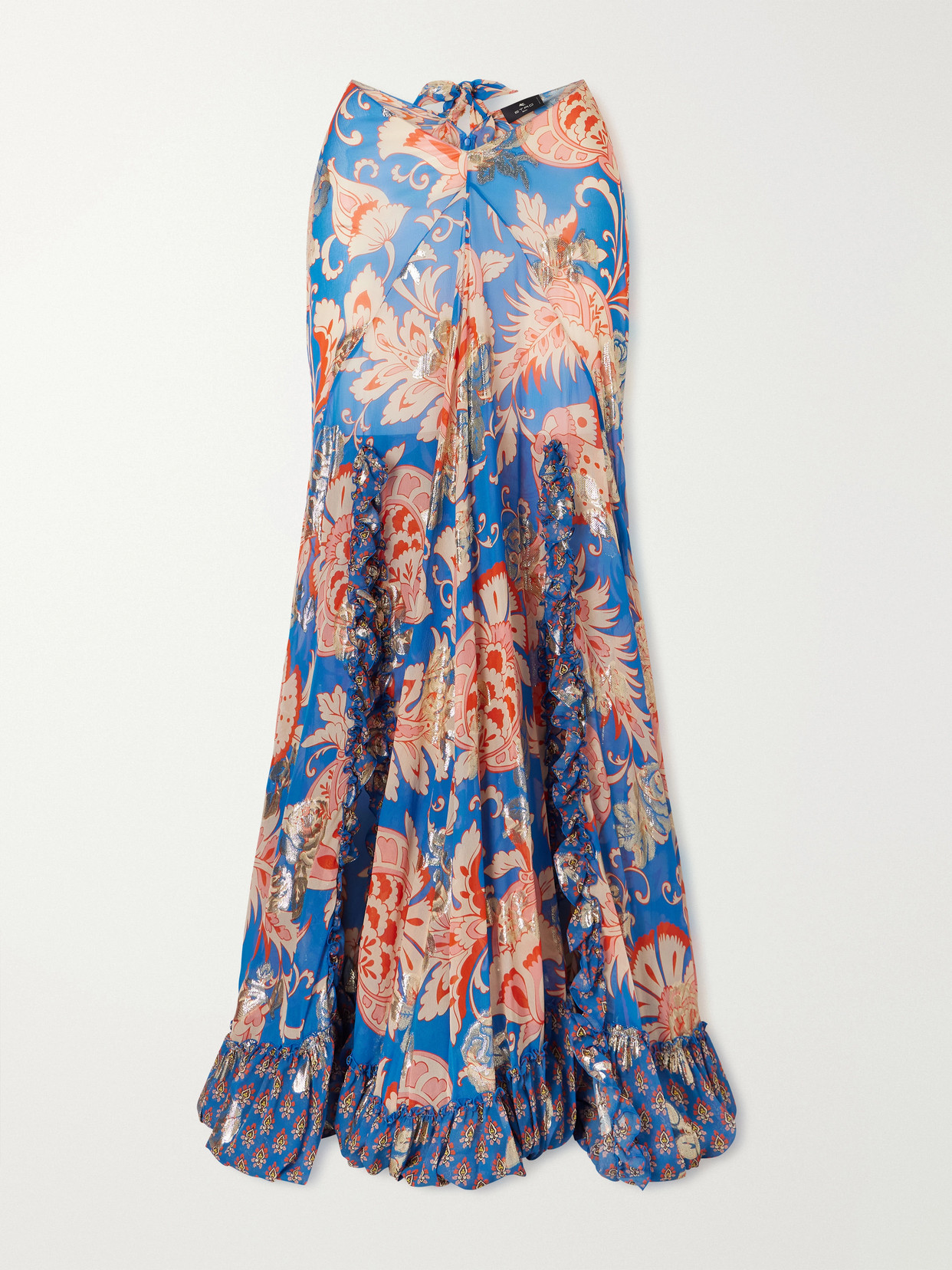 Etro Ruffled Slit Maxi Skirt In Blue