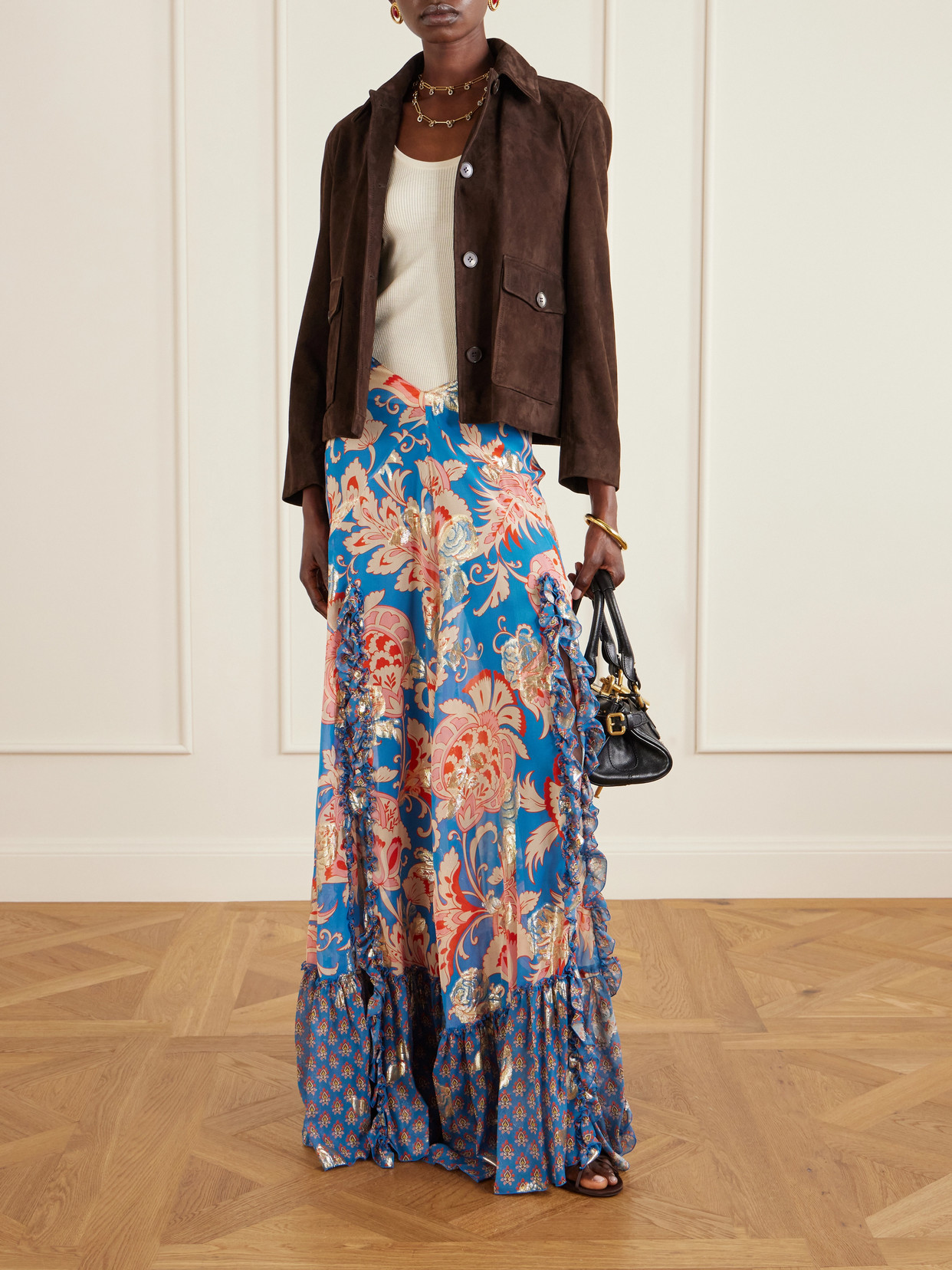 Ruffled Slit Maxi