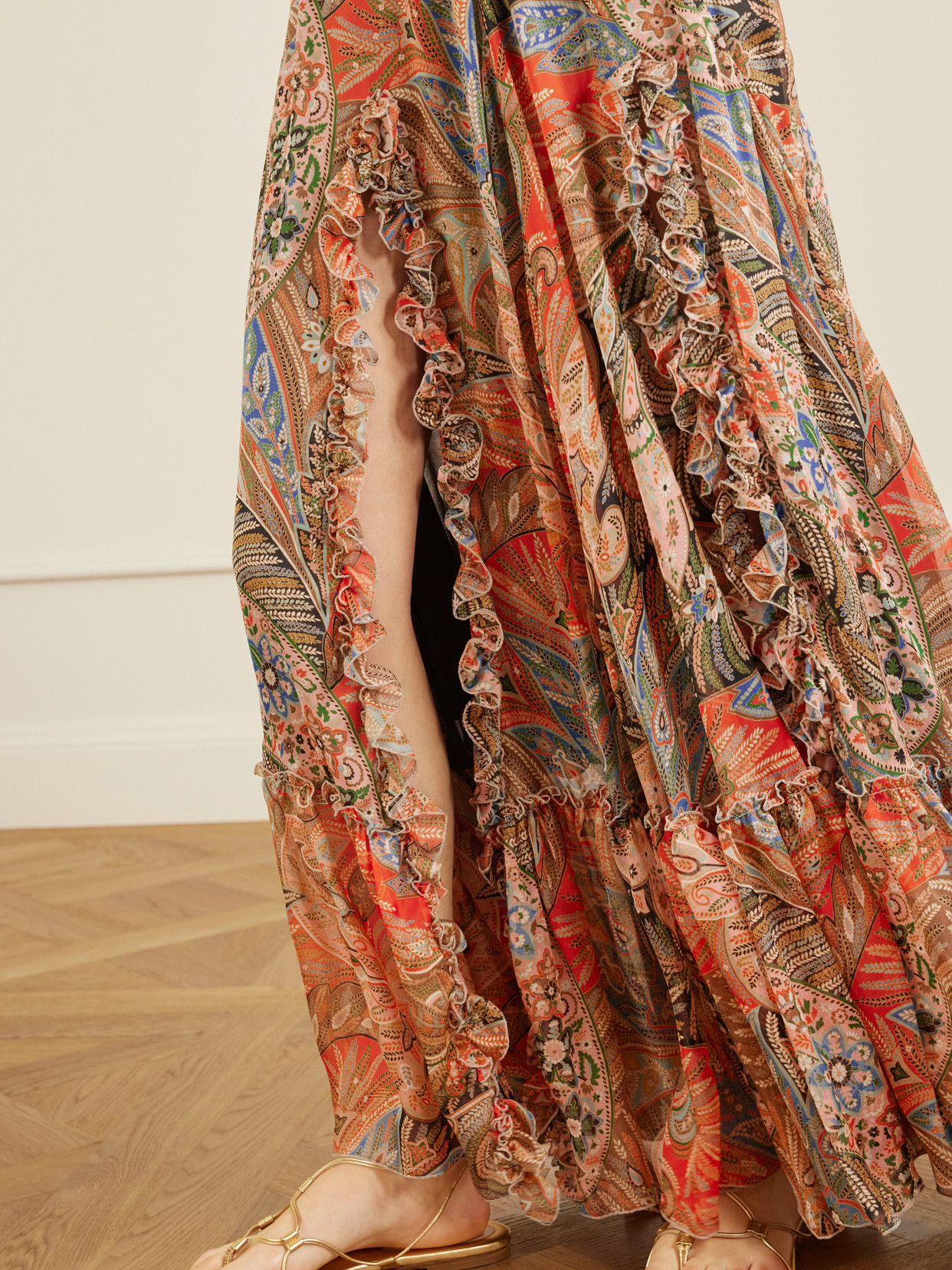 Etro Paisley Print Ruffle Silk Chiffon Maxi Skirt In Multi