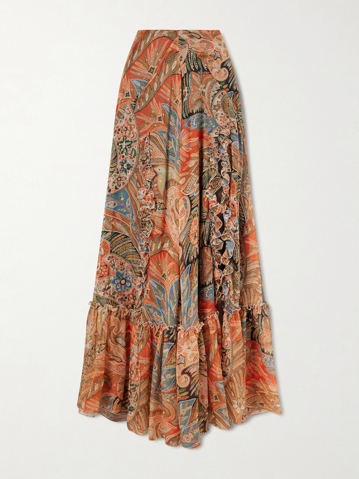 Etro Printed Silk Maxi Skirt In Orange