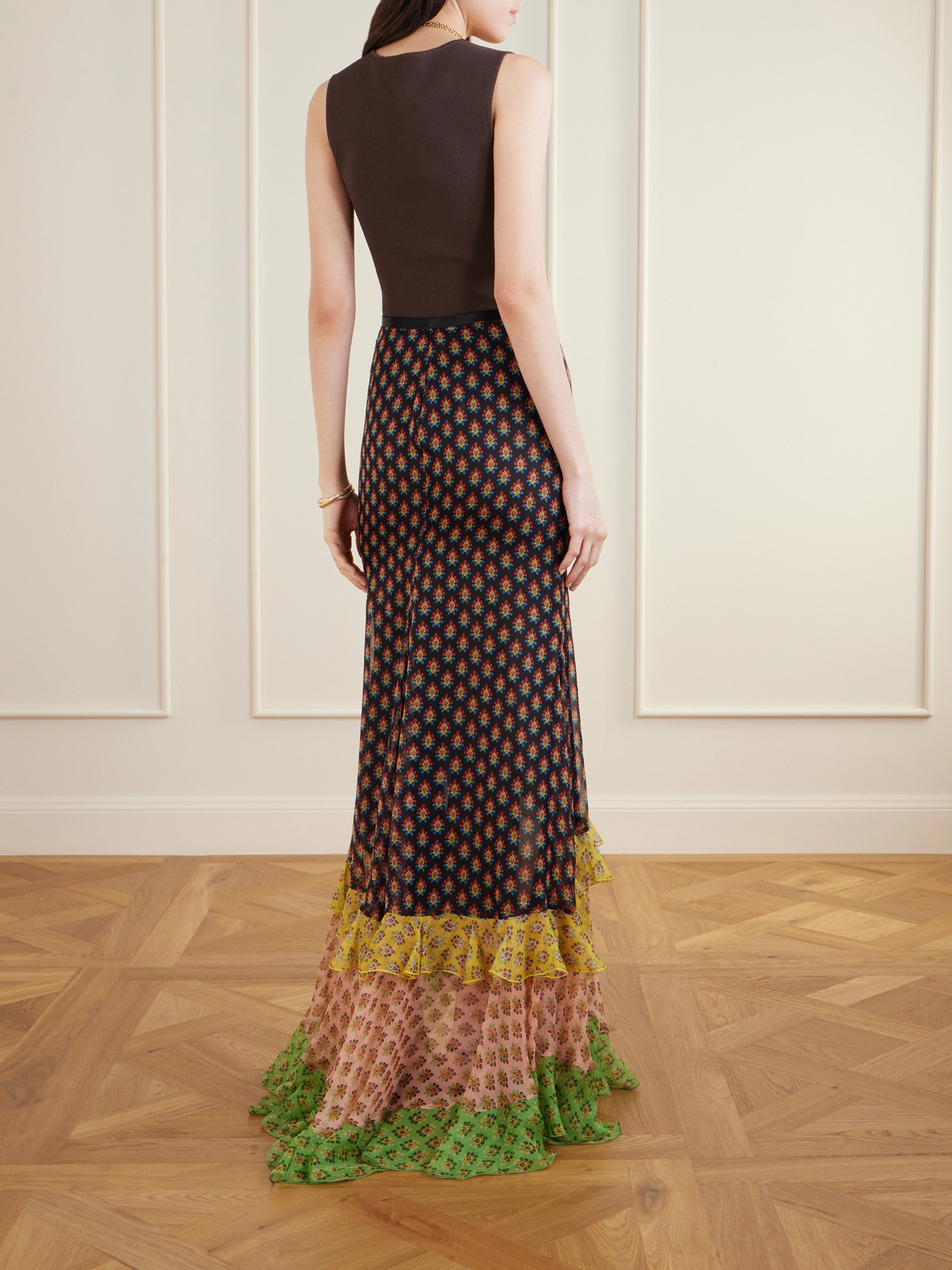 Ruffled Tiered Floral-Print Silk-Chiffon Maxi