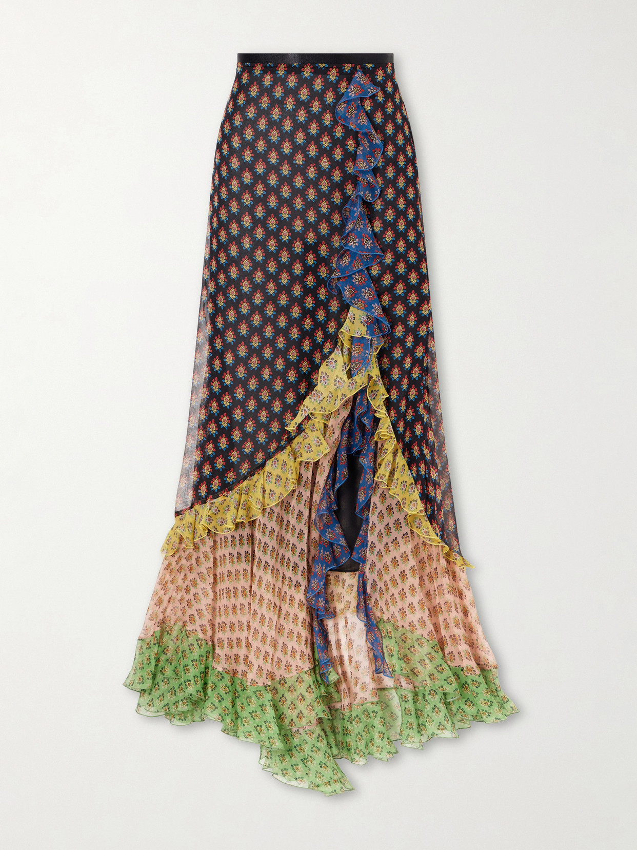 Etro Ruffled Tiered Floral-print Silk-chiffon Maxi Skirt In Multi