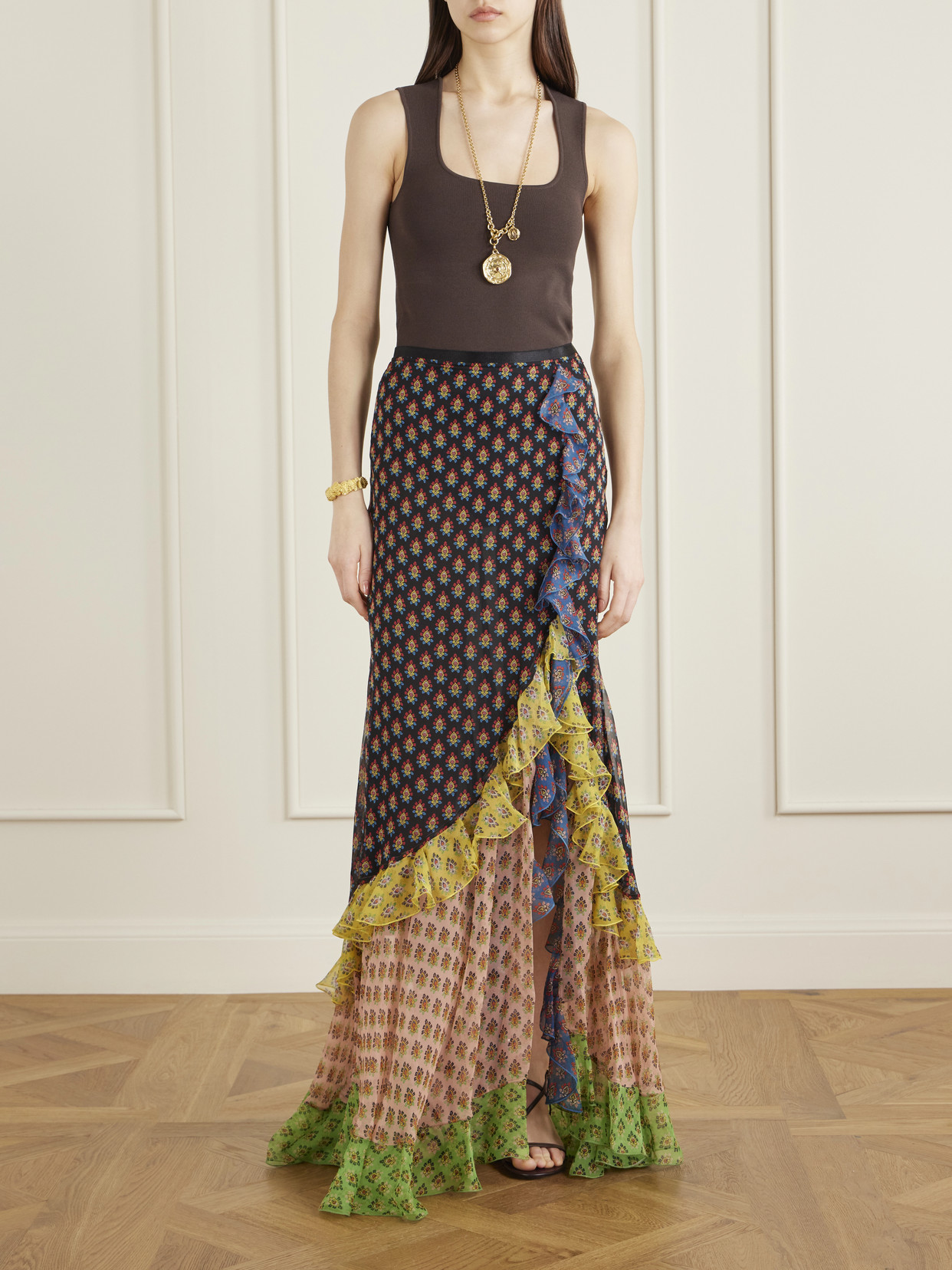 Ruffled Tiered Floral-Print Silk-Chiffon Maxi