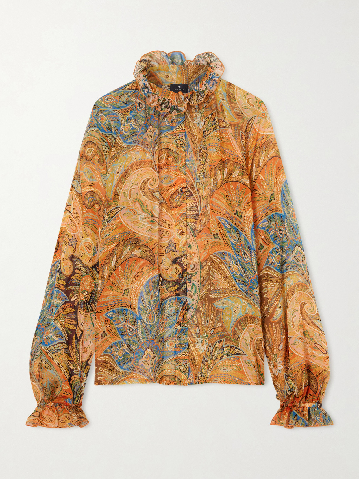 Etro Ruffled Paisley-print Silk Blouse In Orange