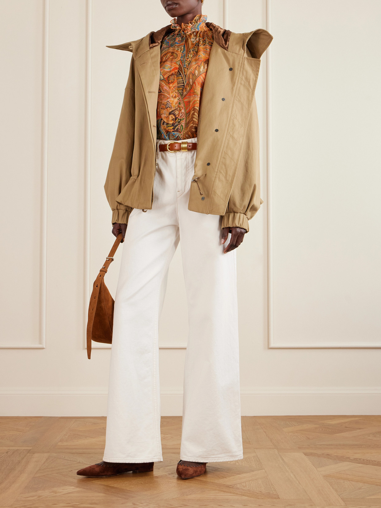 Etro Sheer Chiffon Shirt Paisley Ruffle Neckline In Orange
