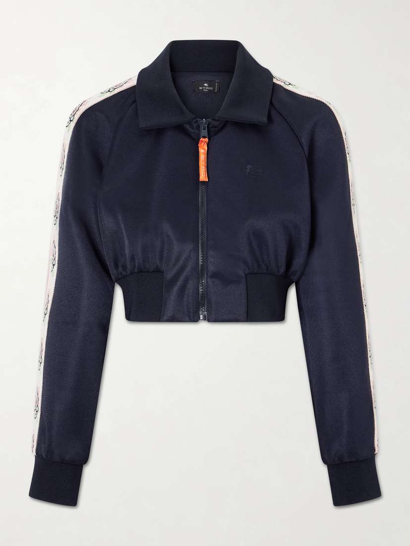 Etro Cropped Canvas-trimmed Satin-jersey Track Jacket