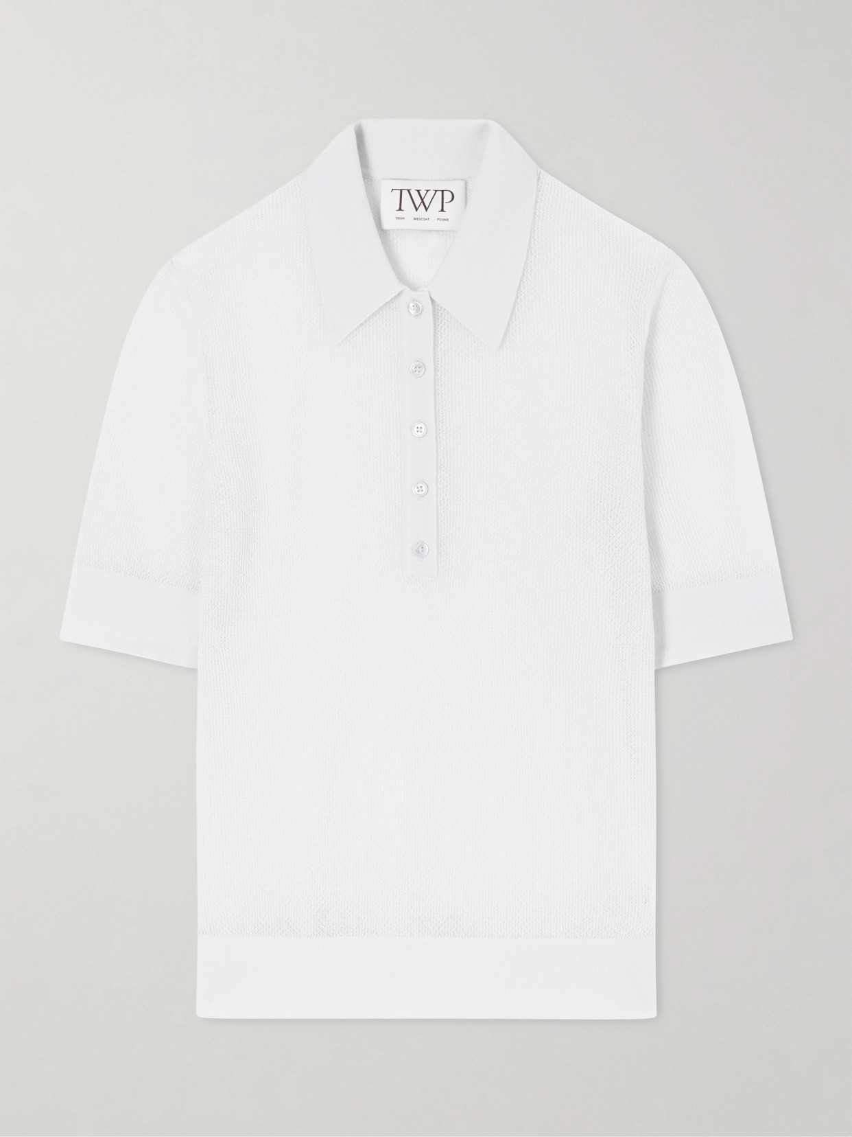 Twp Open-knit Cashmere Polo Shirt In White