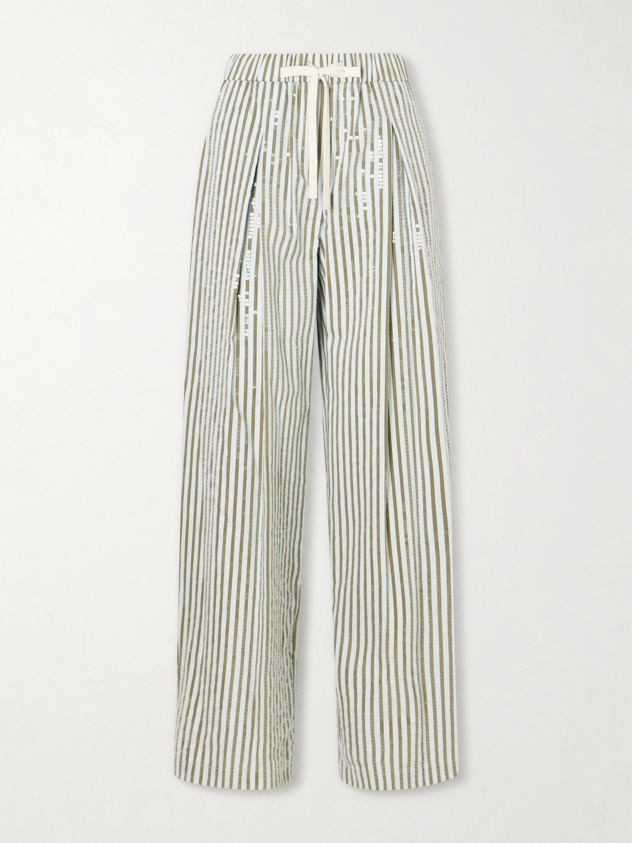 Twp Pj Sequin-trimmed Striped Cotton-blend Wide-leg Drawstring Pants In Neutral