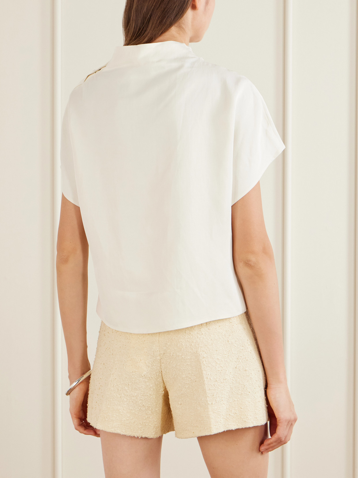 Twp Draped Satin Blouse In White