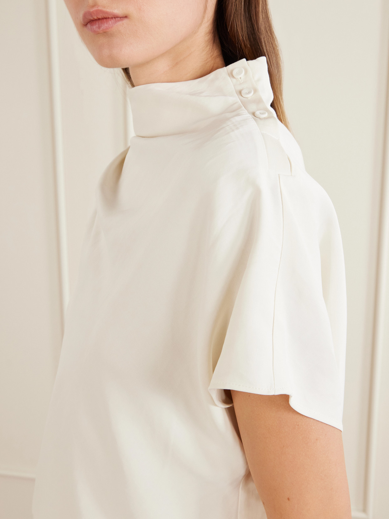 Twp Draped Satin Blouse In White