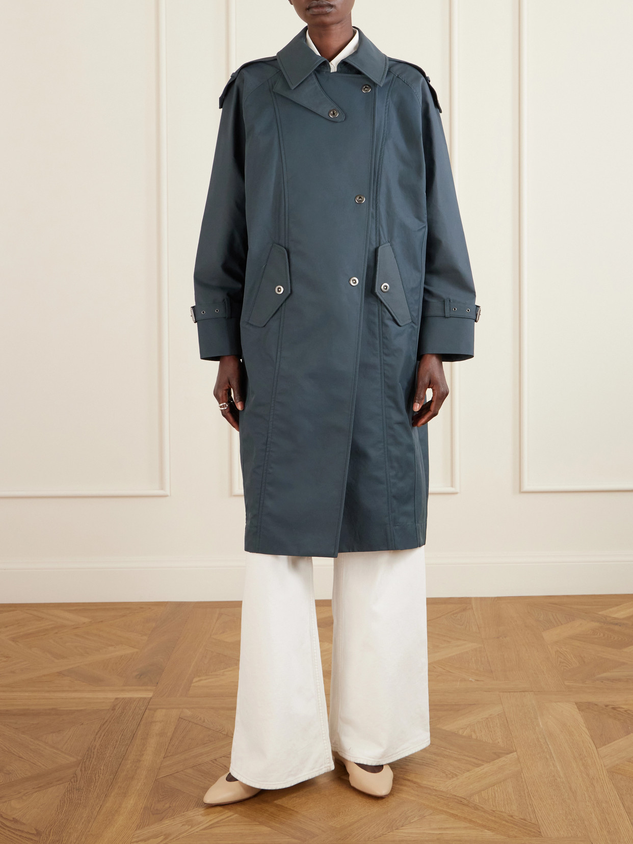 Long Bogie Cotton-Blend Canvas Trench Coat
