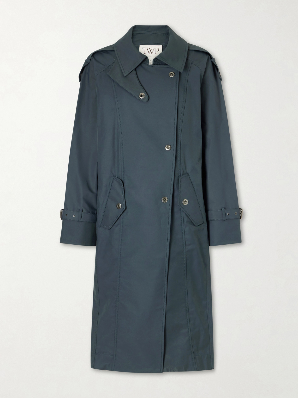 Twp Cotton-blend Canvas Trench Coat In Blue