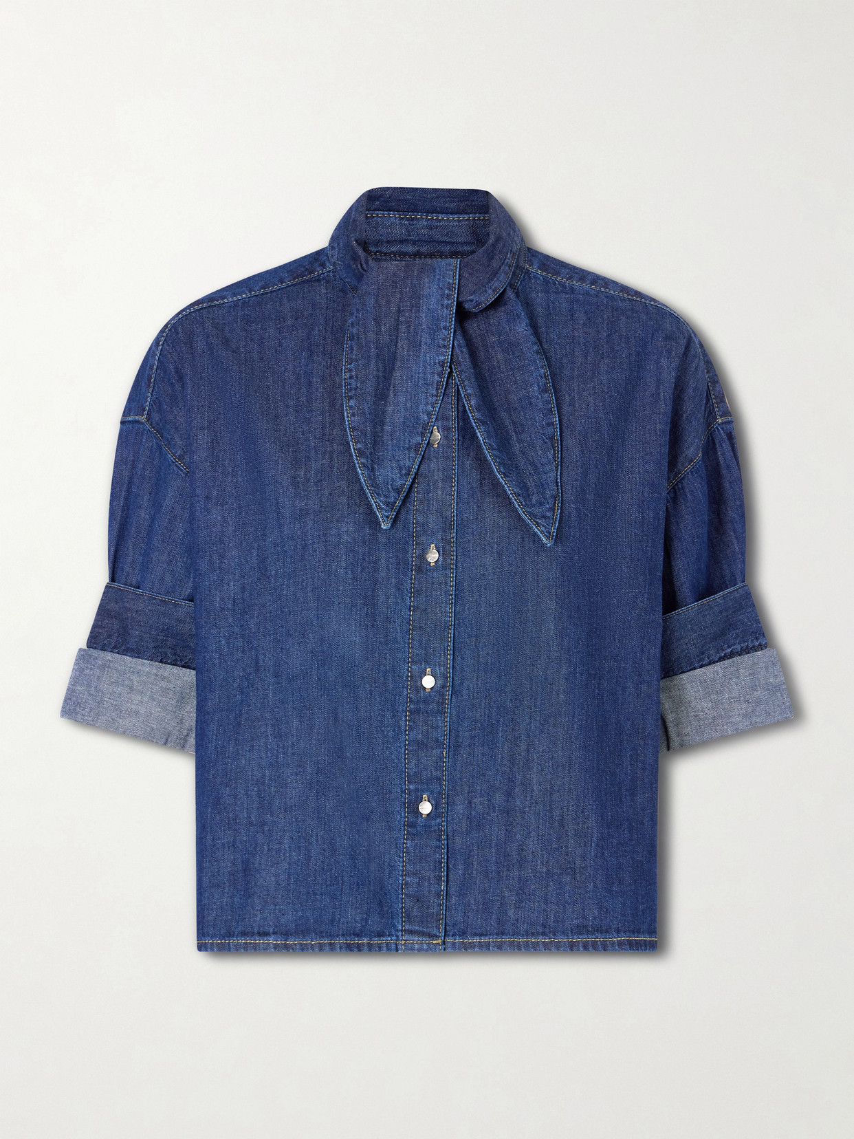 Twp Tie-detailed Denim Shirt In Blue