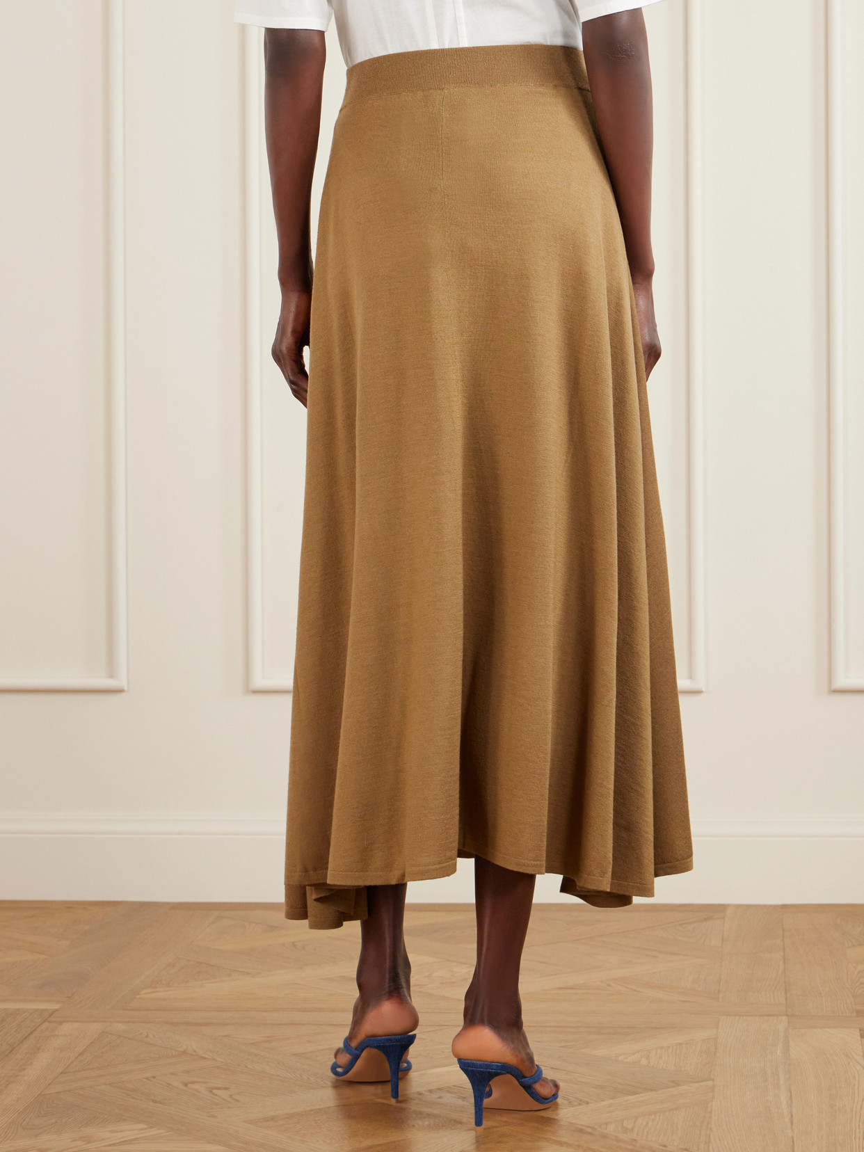Handkerchief Hem Skirt W/ Wide Waistband Merino Wool And Silk-Blend Midi