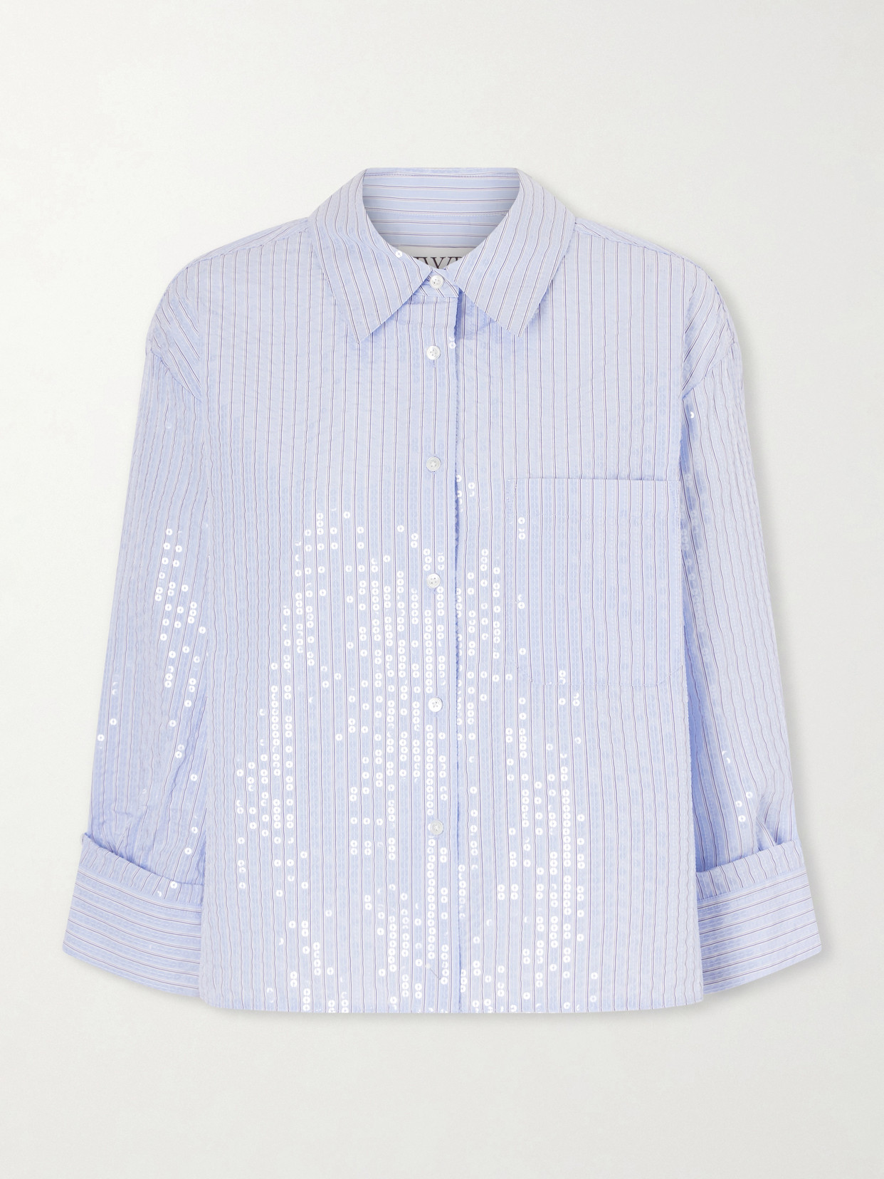 Twp Striped Sequined Cotton-poplin Shirt In Blue