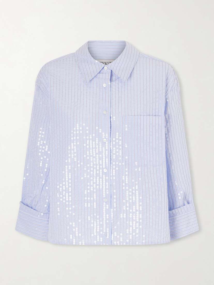 J.d. Striped Sequined Cotton-poplin Shirt