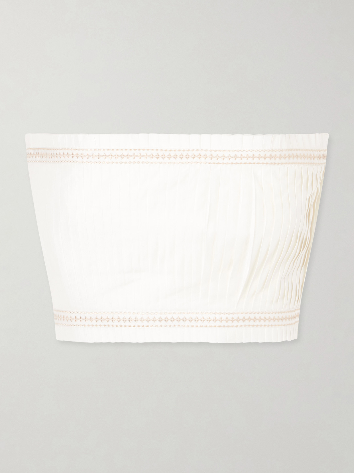 Flavia Strapless Cropped Embroidered Pleated Cotton-Blend Top