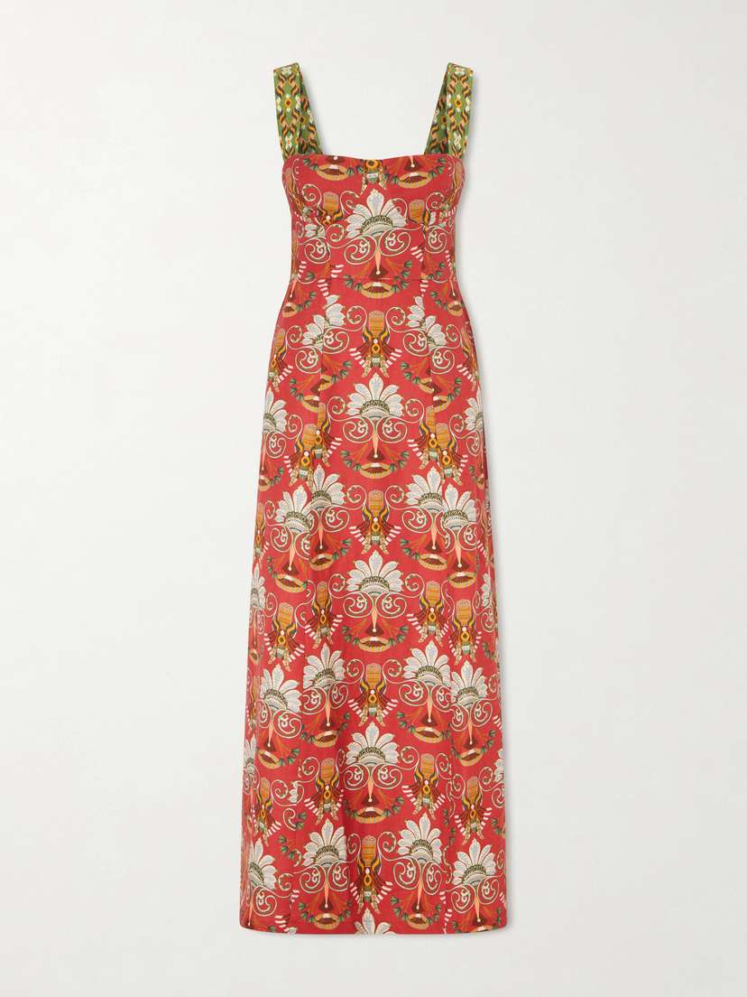 Emporio Sirenuse Azzurra Open-back Floral-print Linen And Cotton-blend Midi Dress
