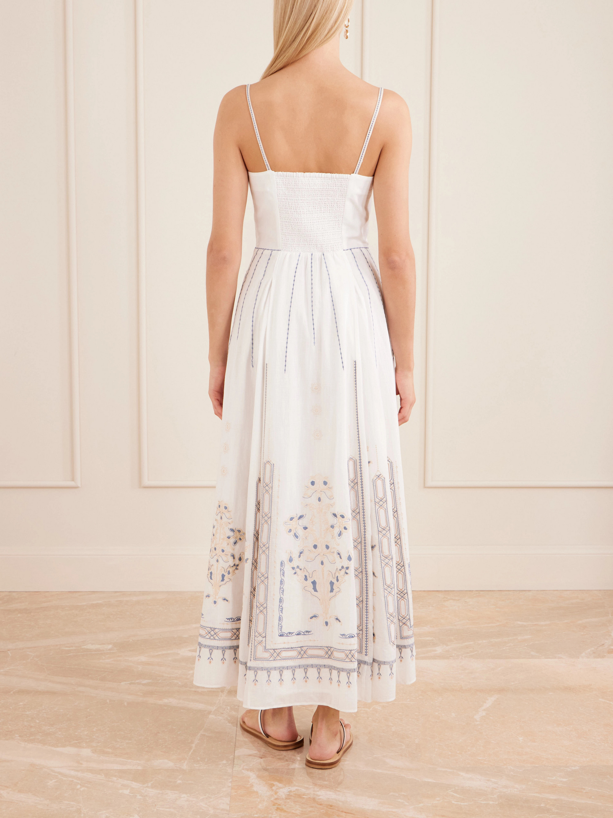 Emporio Sirenuse - Valya embroidered pleated cotton-poplin midi dress |  Plush