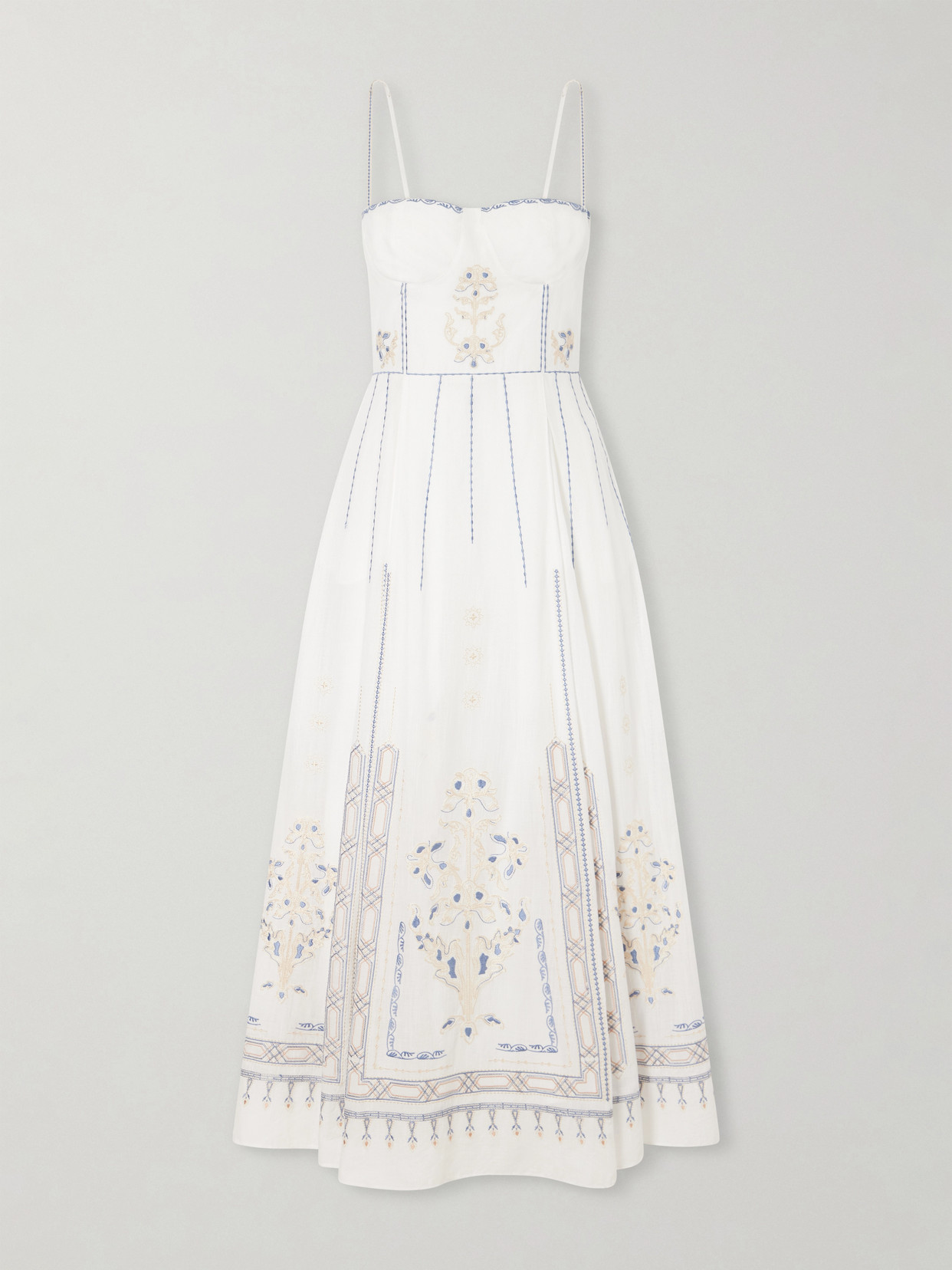 Emporio Sirenuse Valya Embroidered Pleated Cotton-poplin Midi Dress In White