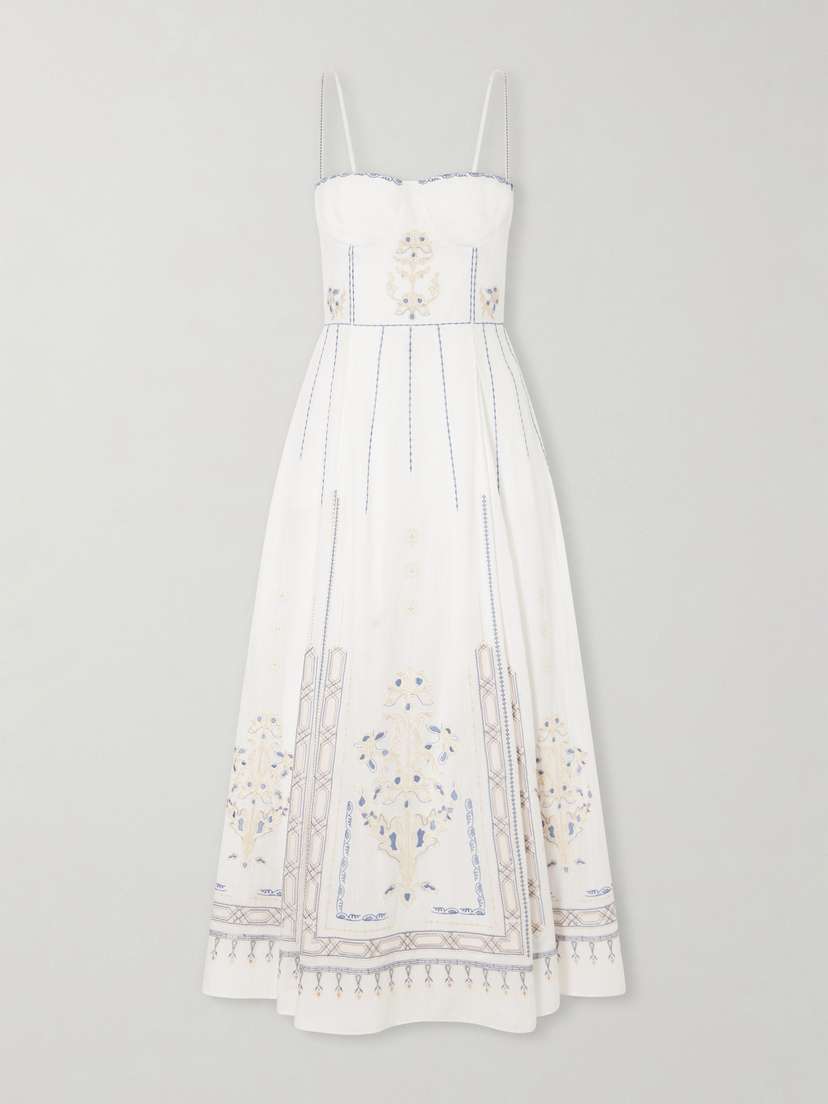 Emporio Sirenuse Valya Embroidered Pleated Cotton-poplin Midi Dress | Thumbnail 5 Emporio Sirenuse Valya Embroidered Pleated Cotton-poplin Midi Dress | Thumbnail 5
