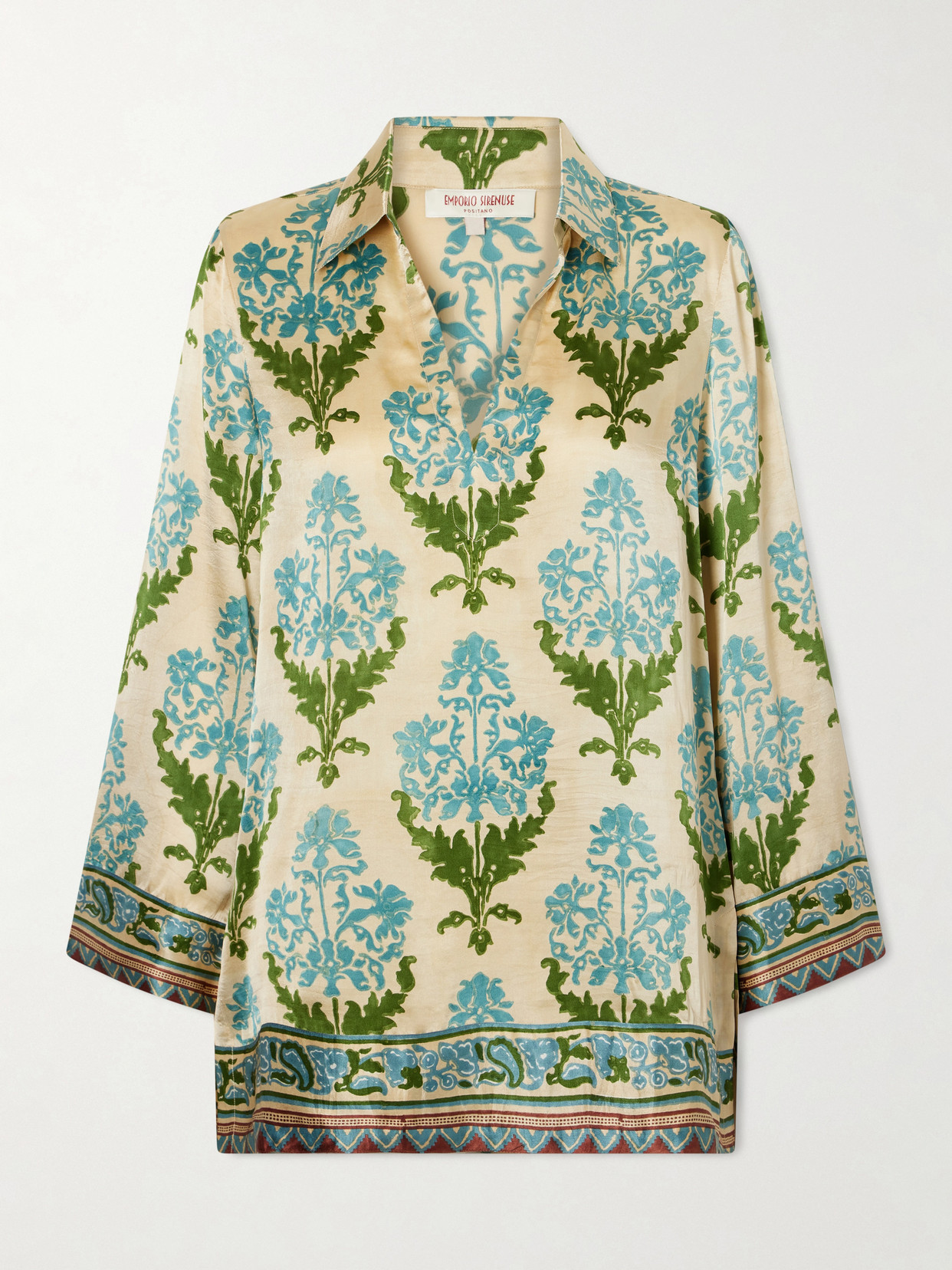 Emporio Sirenuse Jila Three Floral-print Silk-satin Shirt In Green