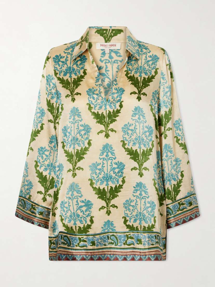 Emporio Sirenuse Jila Three Floral-print Silk-satin Shirt