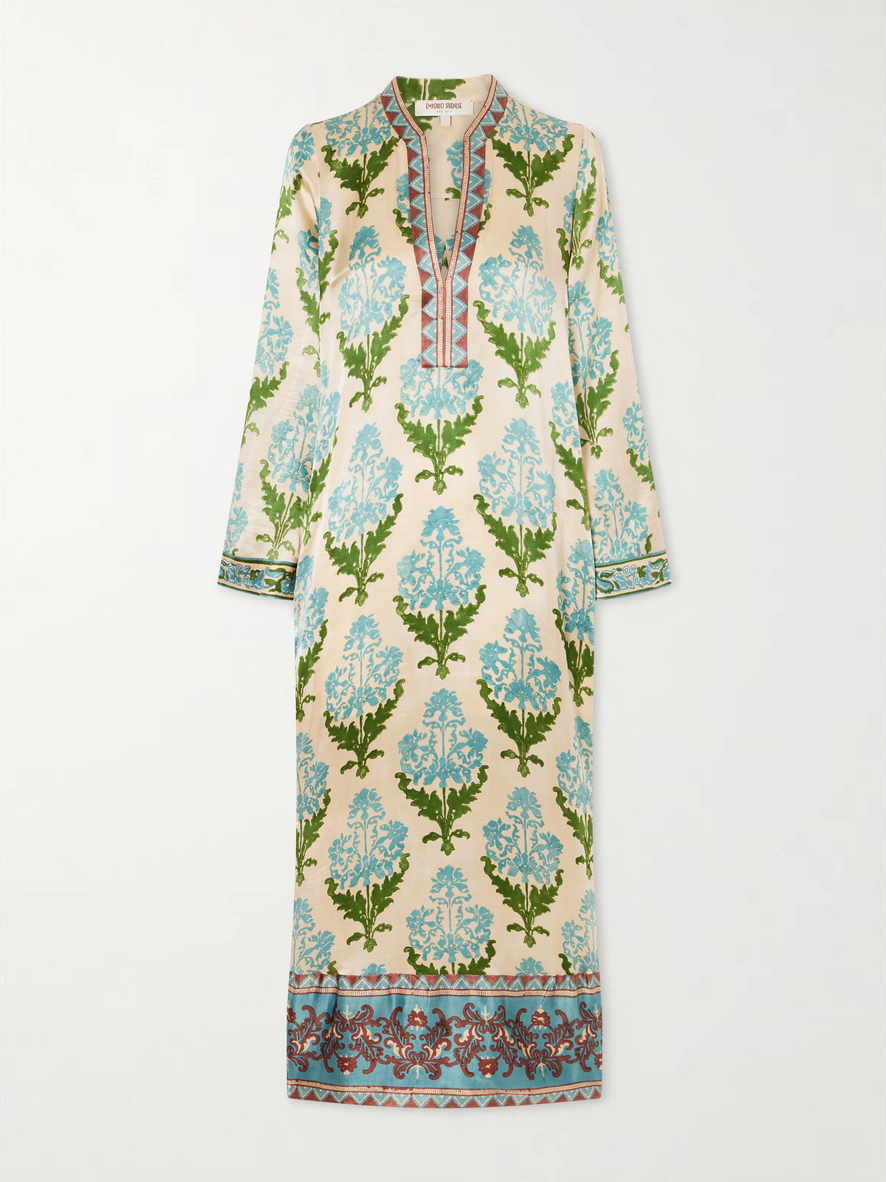 Emporio Sirenuse Jenna Printed Silk-voile Kaftan In Metallic