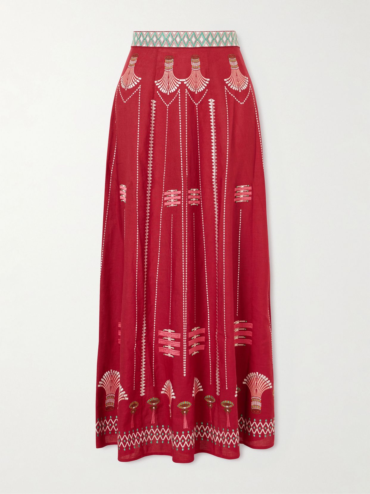 Embroidered linen and cotton-blend maxi skirt