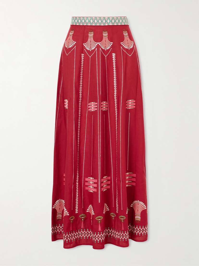 Emporio Sirenuse Embroidered Linen And Cotton-blend Maxi Skirt