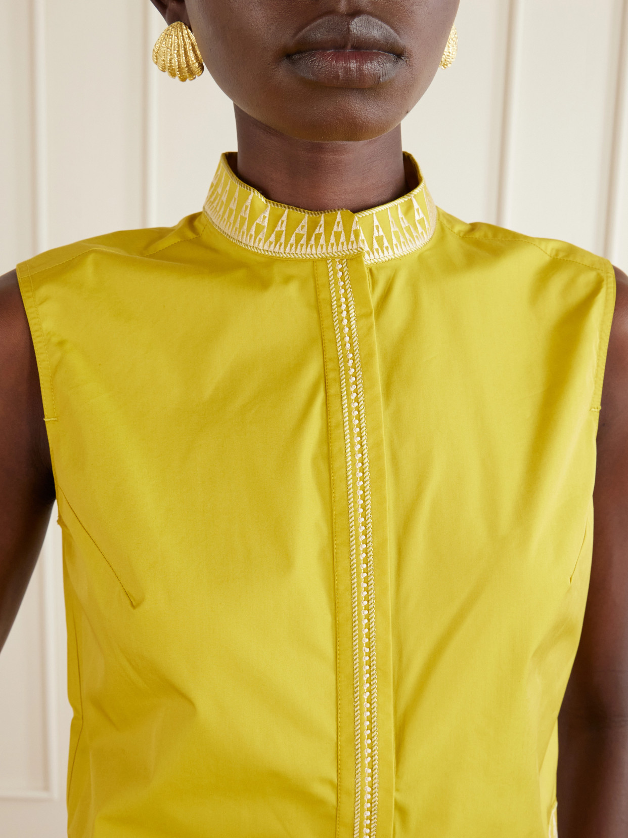 Andorra Papyrus Embroidered Cotton-Blend Top