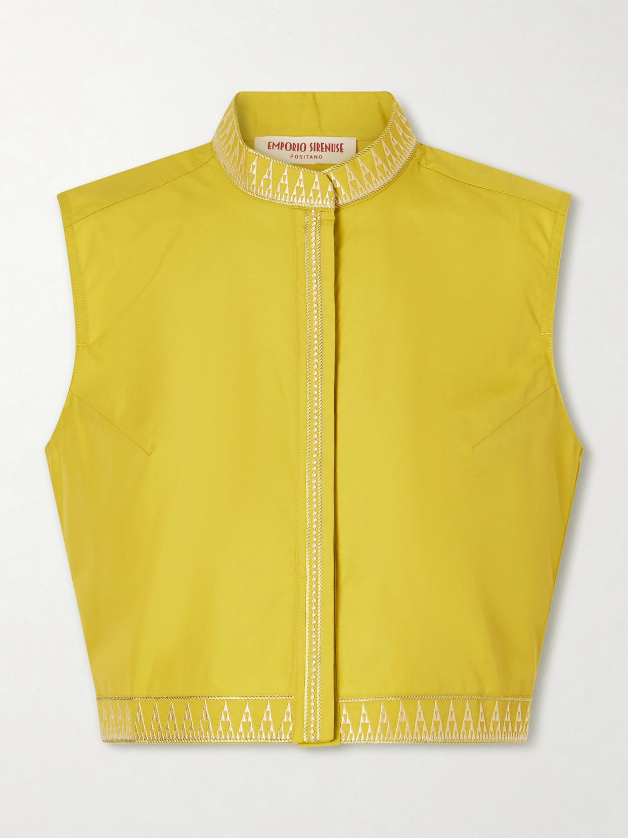 Emporio Sirenuse Andorra Papyrus Embroidered Cotton-blend Top In Green