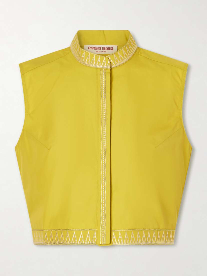 Emporio Sirenuse Andorra Papyrus Embroidered Cotton-blend Top