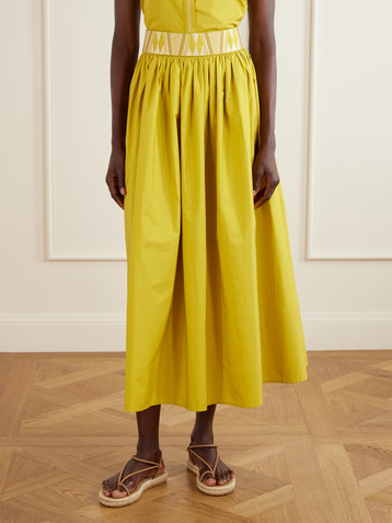 Emporio Sirenuse Ombretta embroidered cotton-blend poplin midi skirt