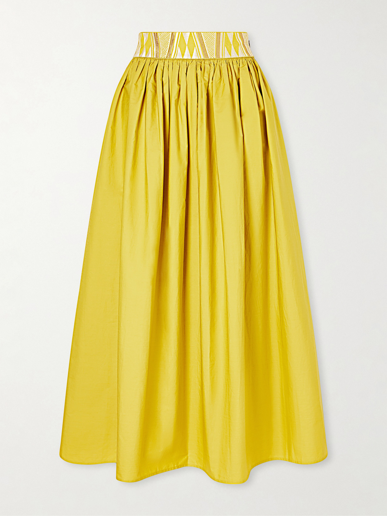 Emporio Sirenuse Ombretta Embroidered Cotton-blend Poplin Midi Skirt In Yellow