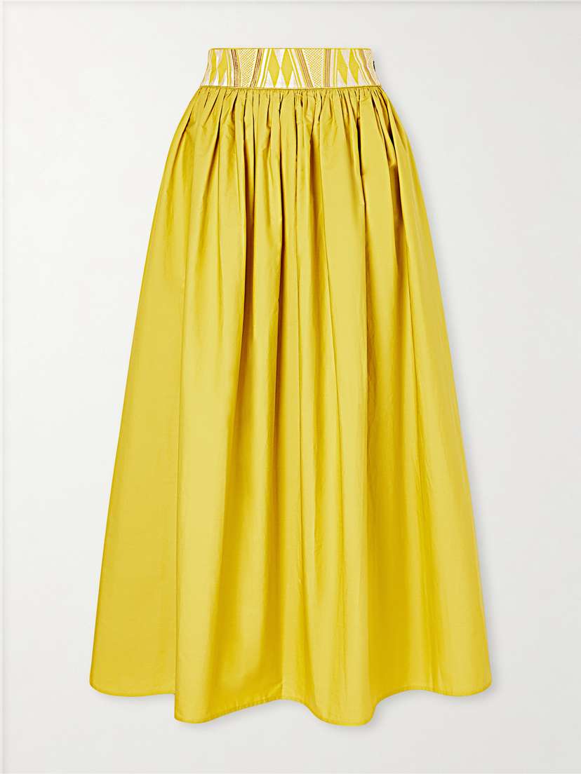 Emporio Sirenuse Ombretta Embroidered Cotton-blend Poplin Midi Skirt