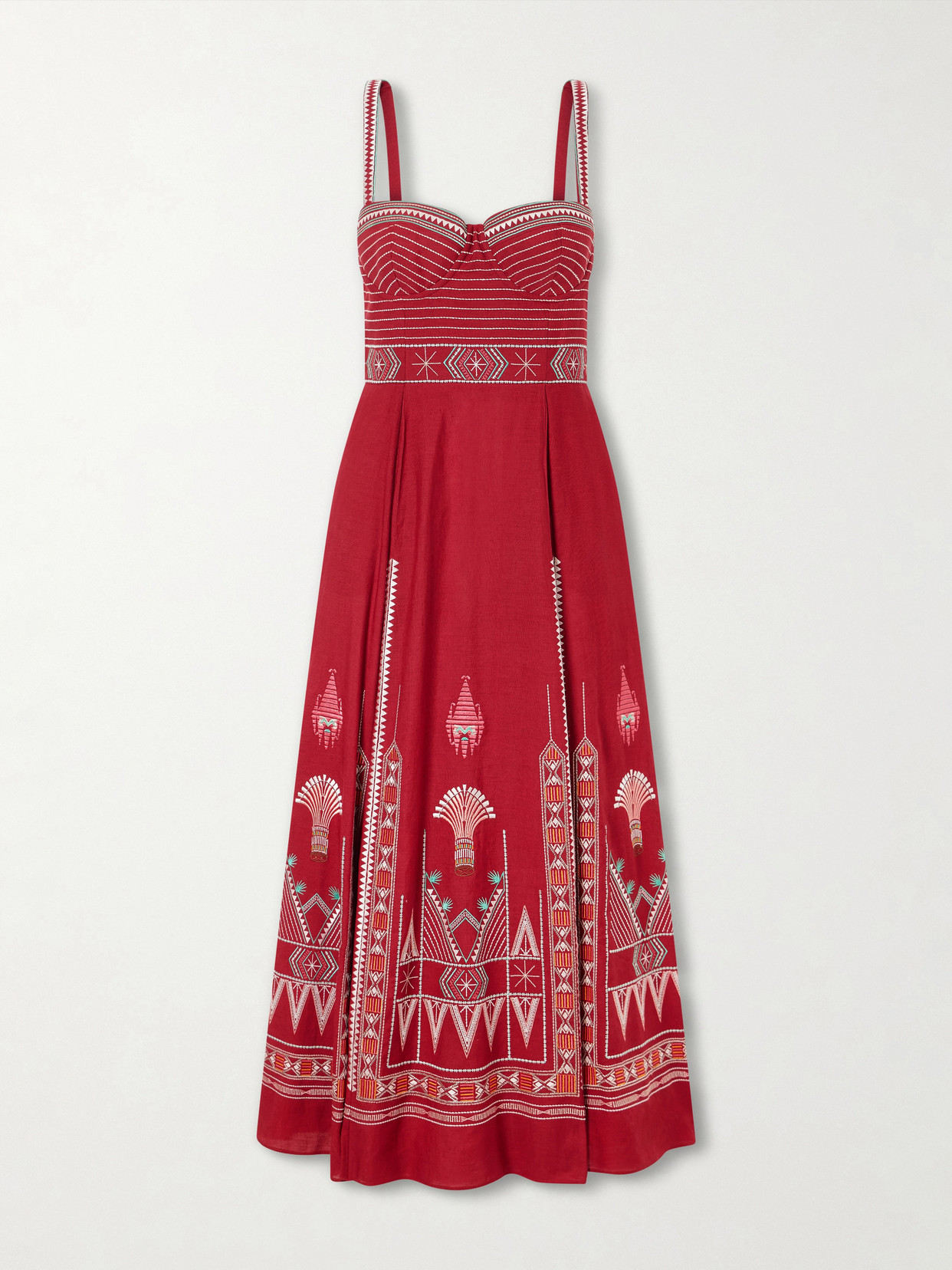 Emporio Sirenuse Elida Embroidered Linen And Cotton-blend Maxi Dress In Red