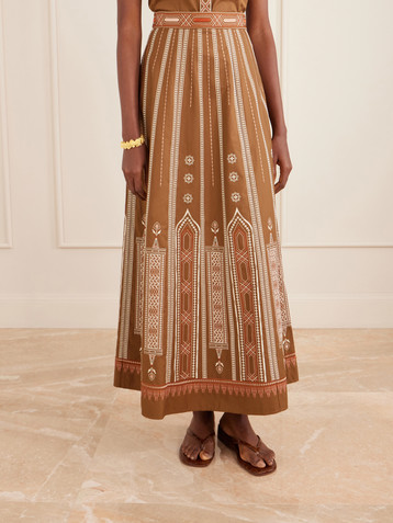 Emporio Sirenuse Camille embroidered cotton-blend midi skirt