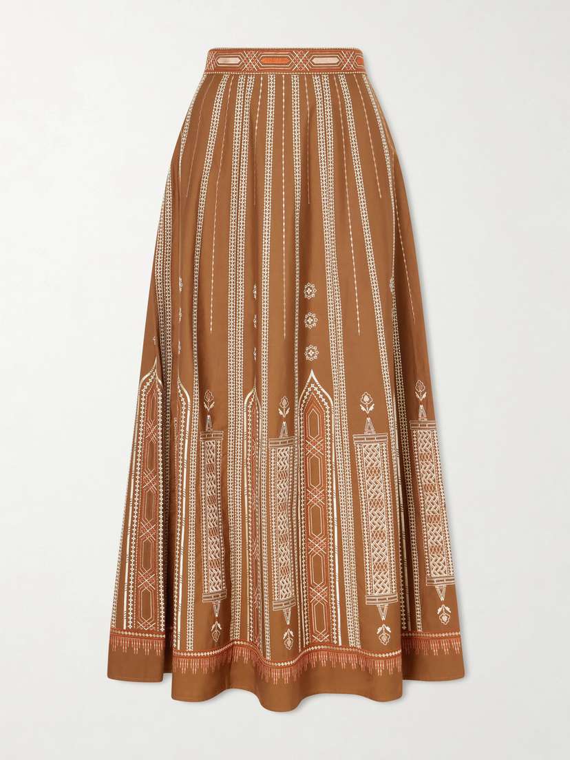 Emporio Sirenuse Camille Embroidered Cotton-blend Midi Skirt