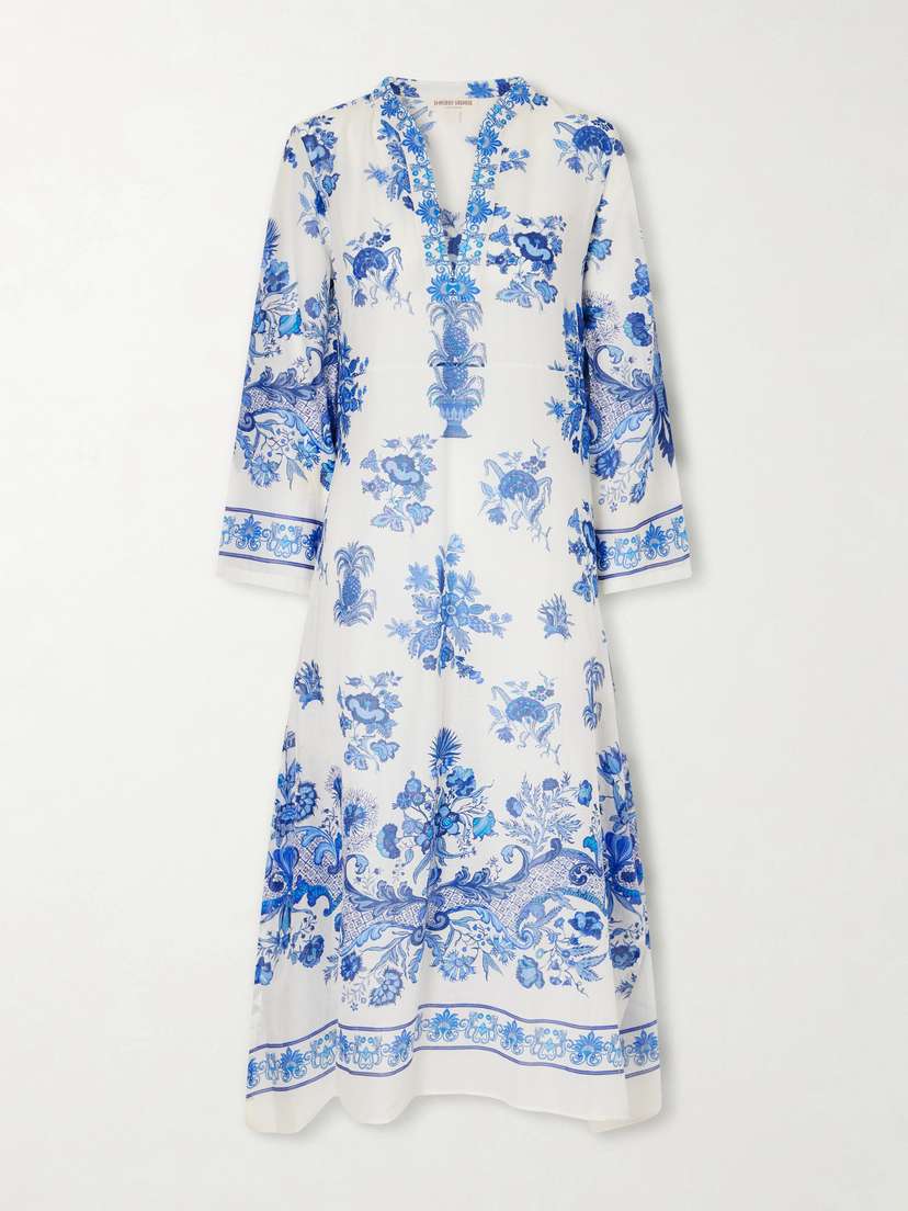 Emporio Sirenuse Giada Floral-print Cotton-voile Kaftan