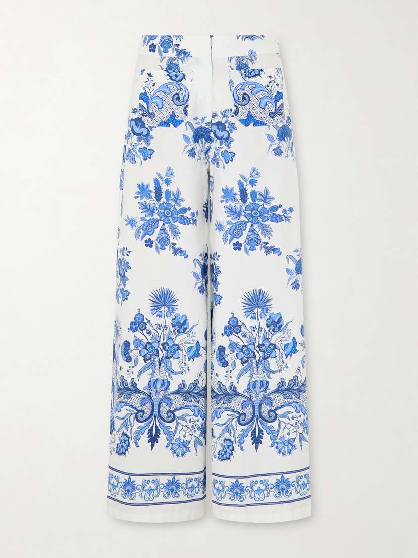 Emporio Sirenuse Floral Printed Cotton Wide-leg Pants