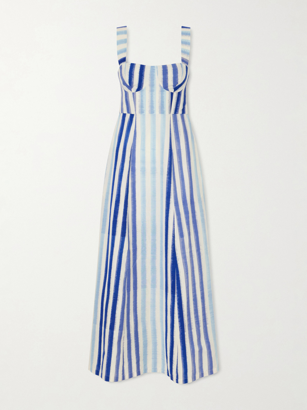 Emporio Sirenuse Azzurra Ikat Striped Cotton Midi Dress In Blue