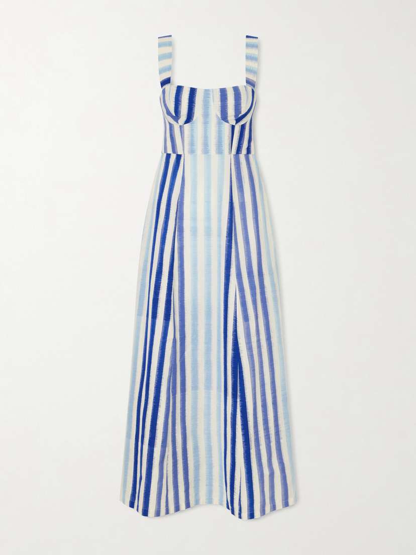 Emporio Sirenuse Azzurra Ikat Striped Cotton Midi Dress