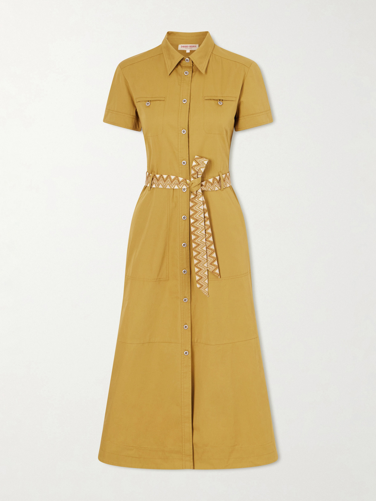 Emporio Sirenuse Giselle Belted Cotton Midi Dress In Green