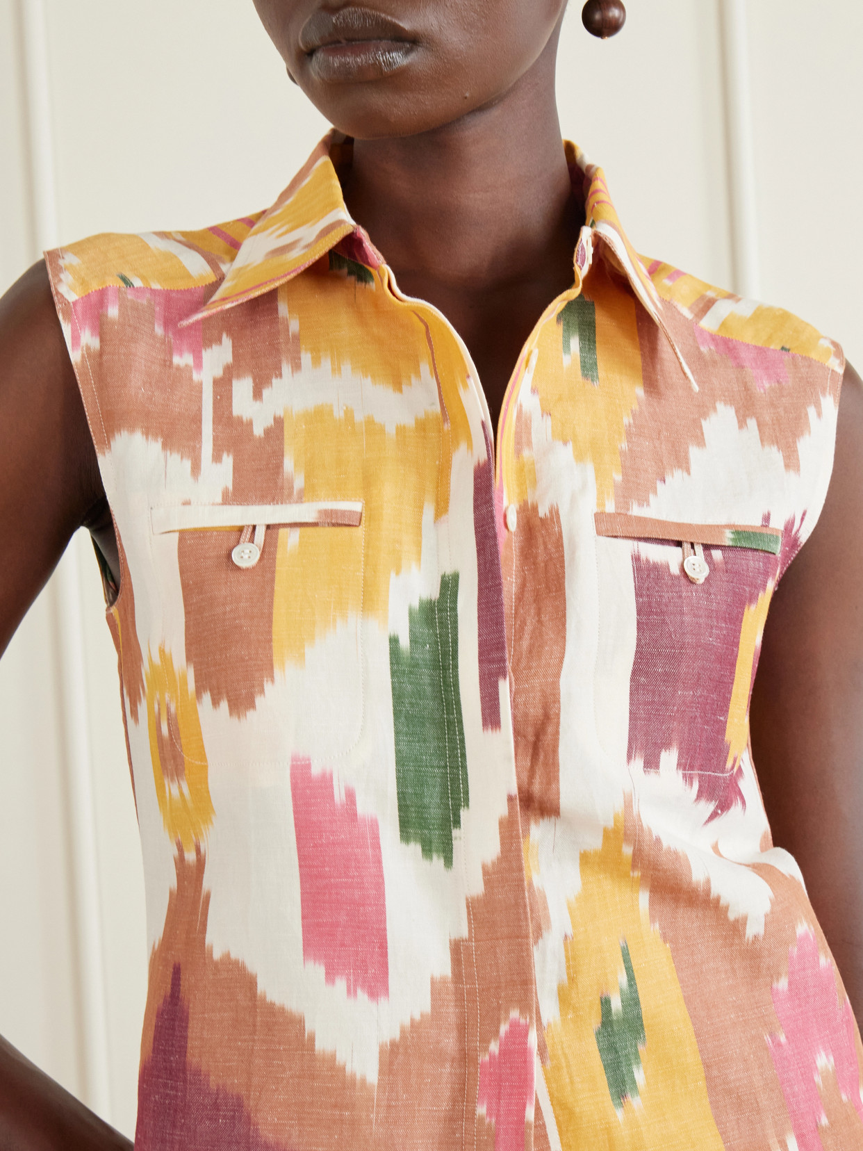 Printed Cotton And Linen-Blend Tank