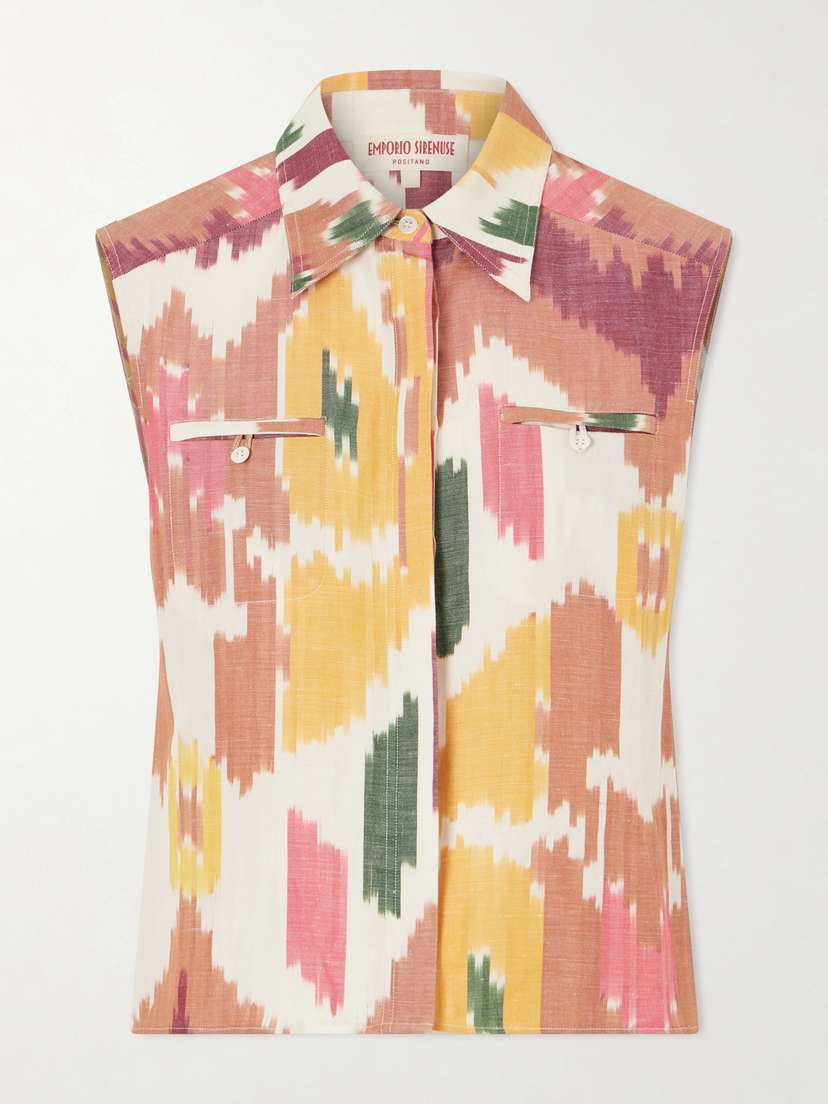 Emporio Sirenuse Printed Cotton And Linen-blend Tank