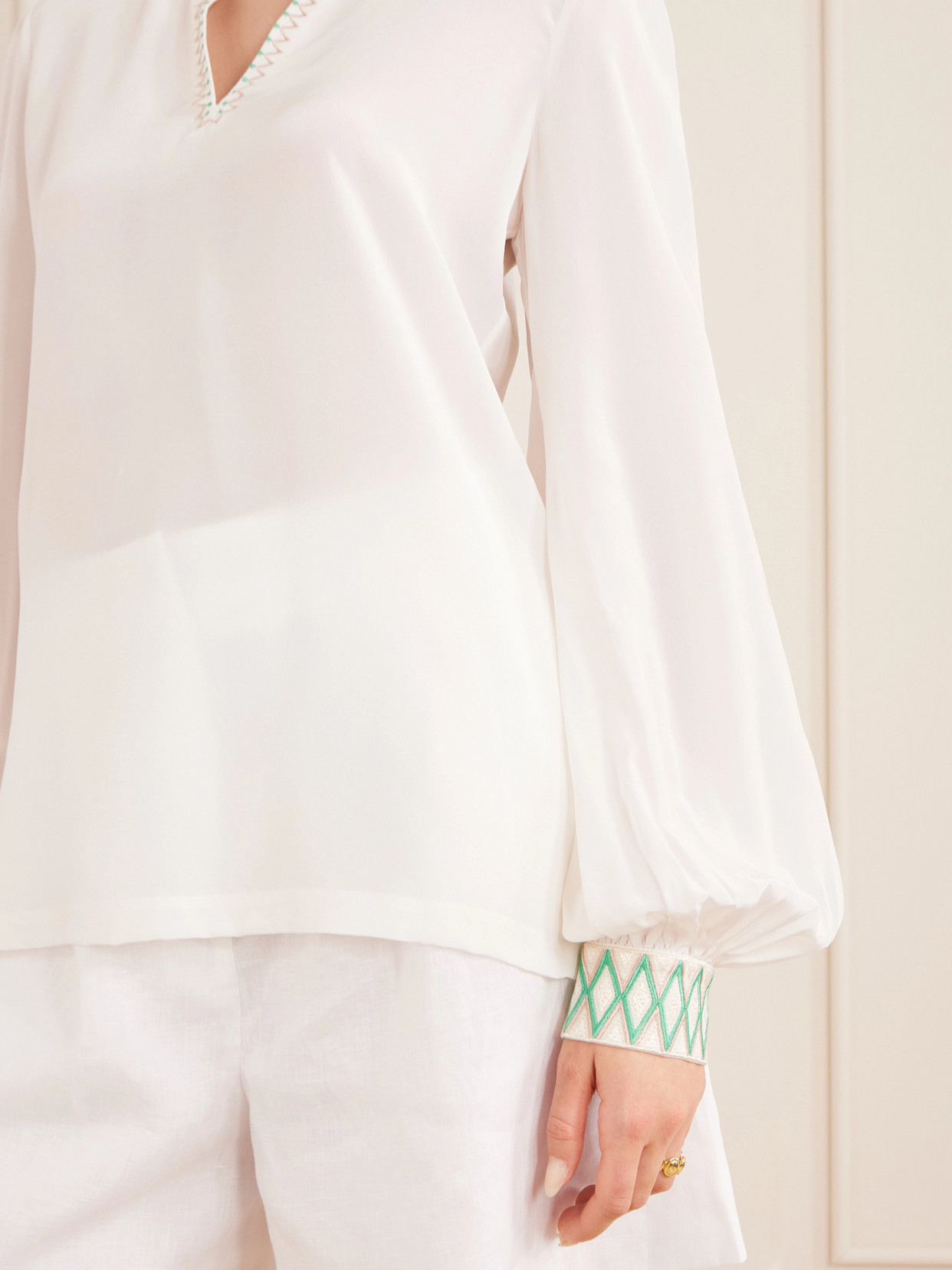 Vera Embroidered Silk-Crepe Blouse